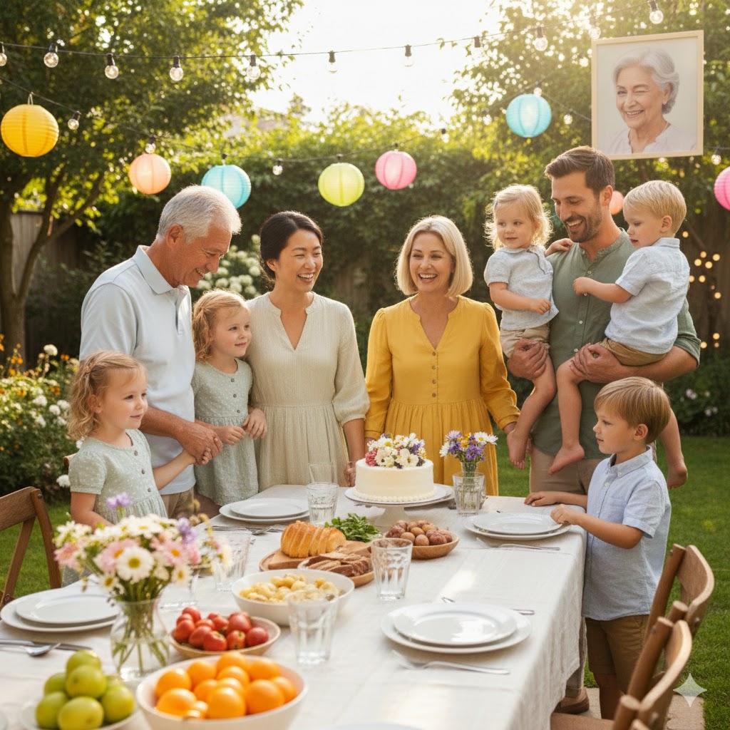 Family at picnic for celebration of life